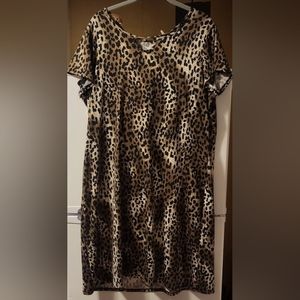 Notations Womens XL Dress Black Brown Animal Print S/S